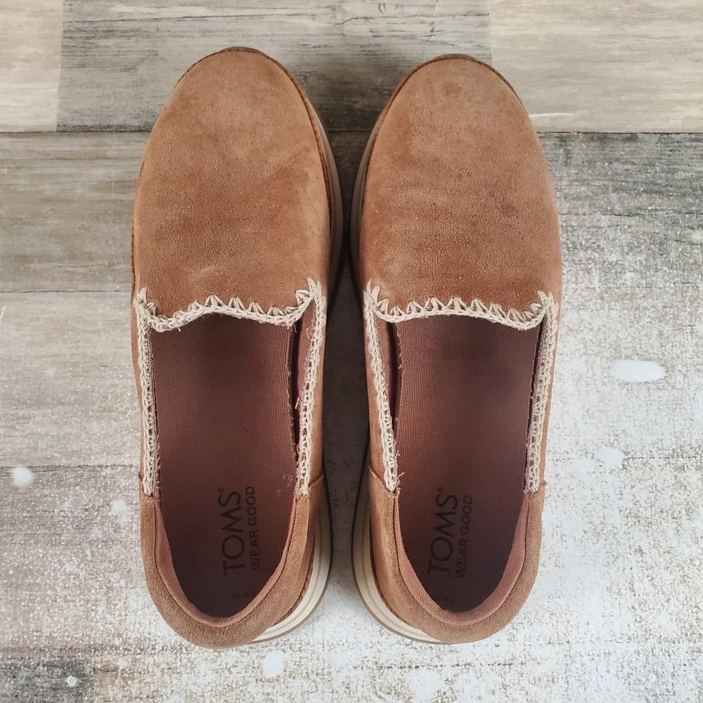 TOMS Jocelyn Womens Espadrille Shoes Sz 8 Brown Suede Platform Slip On‎ Sneakers